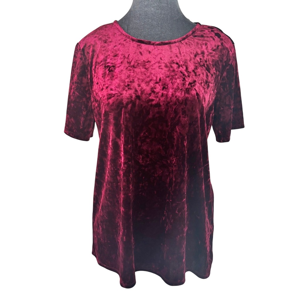 Beachlunchlounge Soft Goth Burgundy Crushed Velvet Short Sleeve Back Tie Top M
